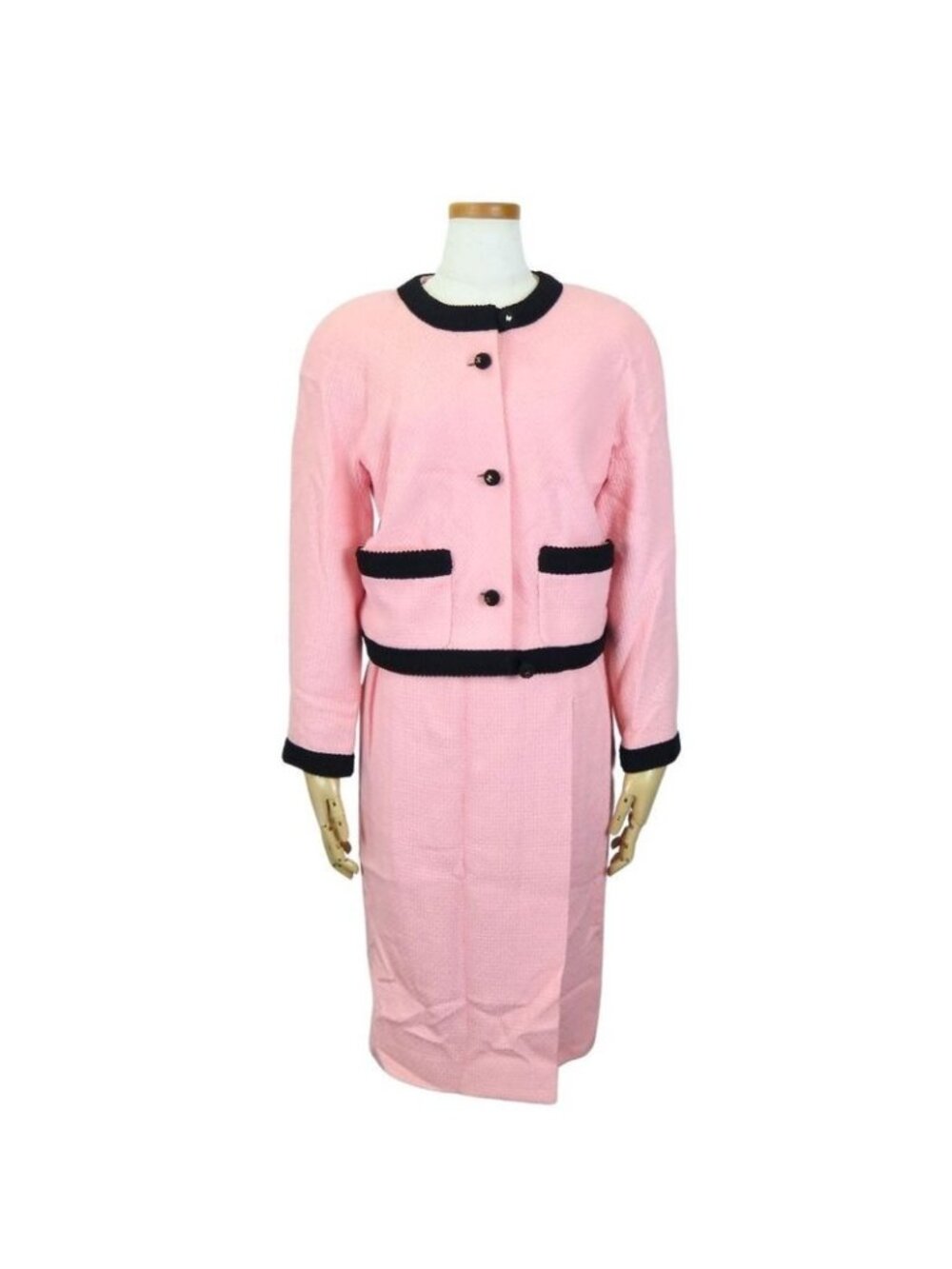 Chanel Set Suit 36 Wool Silk Pink Black Bicolor Coco Button Apparel Women